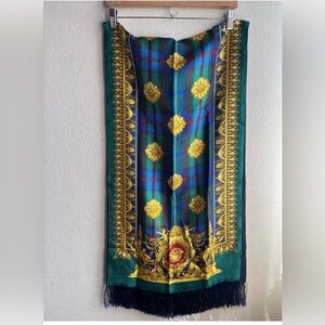 Versace Teal and Gold Baroque Silk Scarf